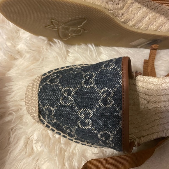 Gucci Women's Pilar Double Denim Pilar Espadrille Wedge Sandal - Picture 2 of 8